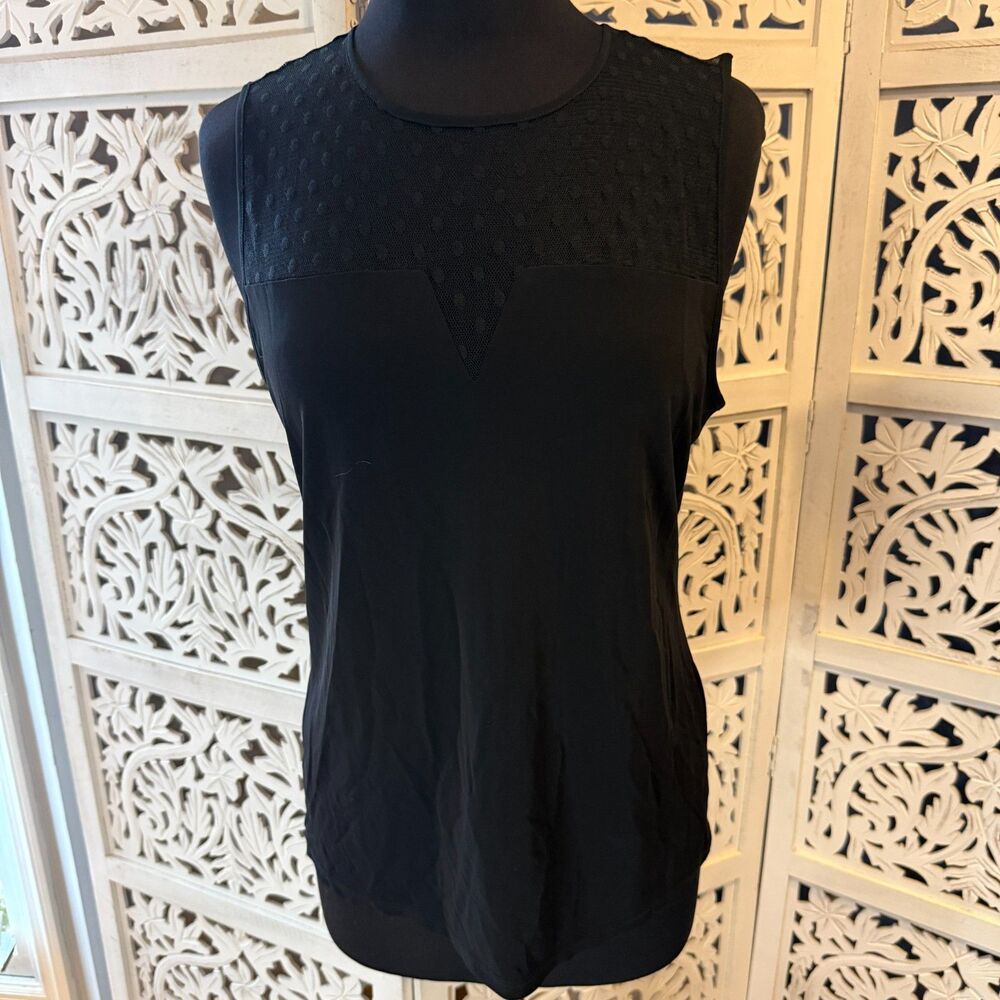 Black Ann Taylor Tank with Sheer Polk-a-dot shoulders